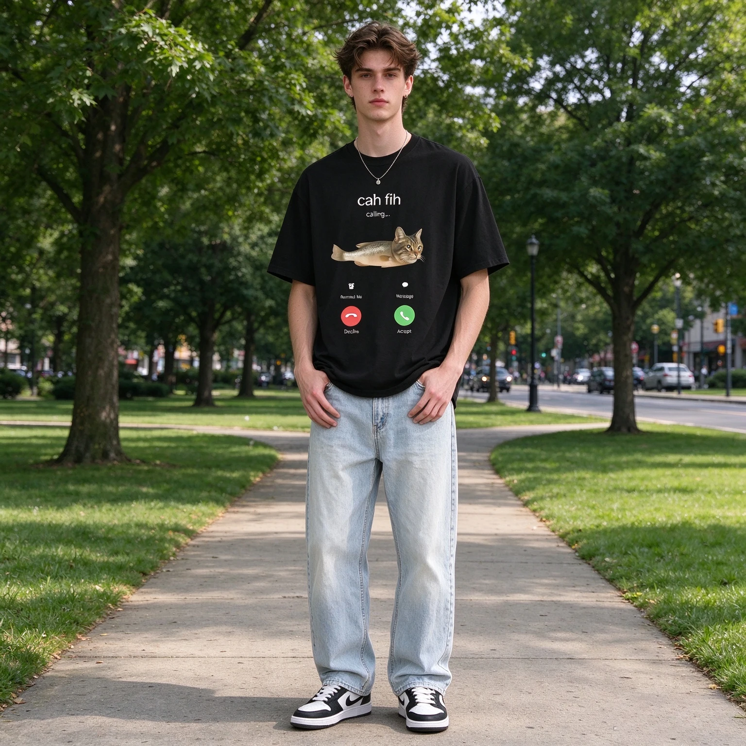 Cah Fih Meme T-Shirt Funny Calling Cat Fish Hybrid Meme T Shirt Absurd Humor Internet Culture Gift Viral Short Sleeves T-shirts