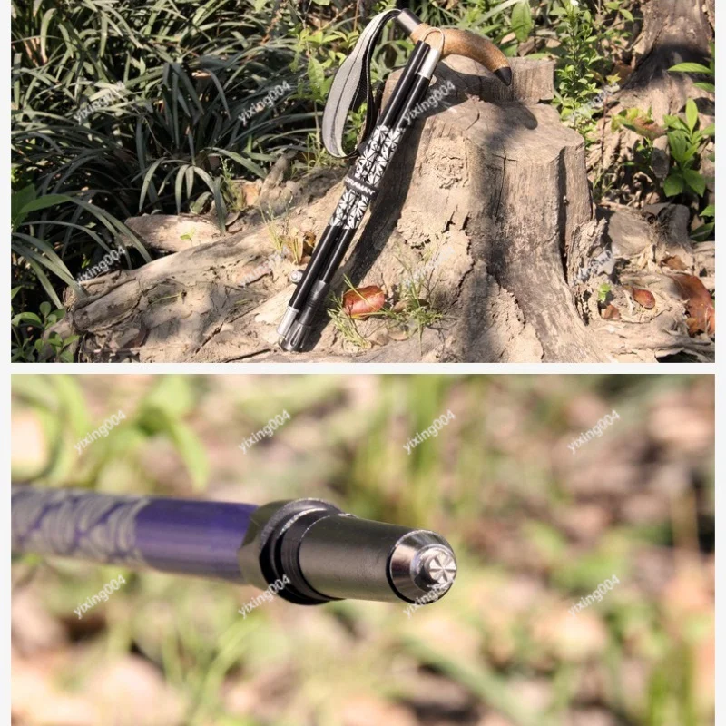 Aluminum Alloy Folding Trekking Pole Extended Handle Multi-function Outdoor Walking Stick