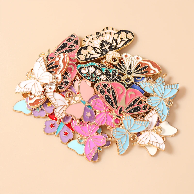 10 Stück niedliche bunte Emaille-Anhänger mit fliegenden Schmetterlingen für die Herstellung von Halsketten, Ohrringen, Armbändern, DIY-Bastelarbeiten, Schmuckzubehör – Detail 4
