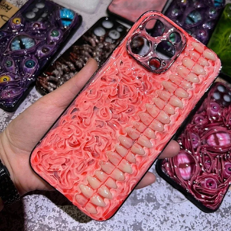 4132 Original 3D Handmade Mobile Phone Case Bloody Cthulhu Style Horror Teeth Dark Gothic Art Mobile Phone Case Custom Gift