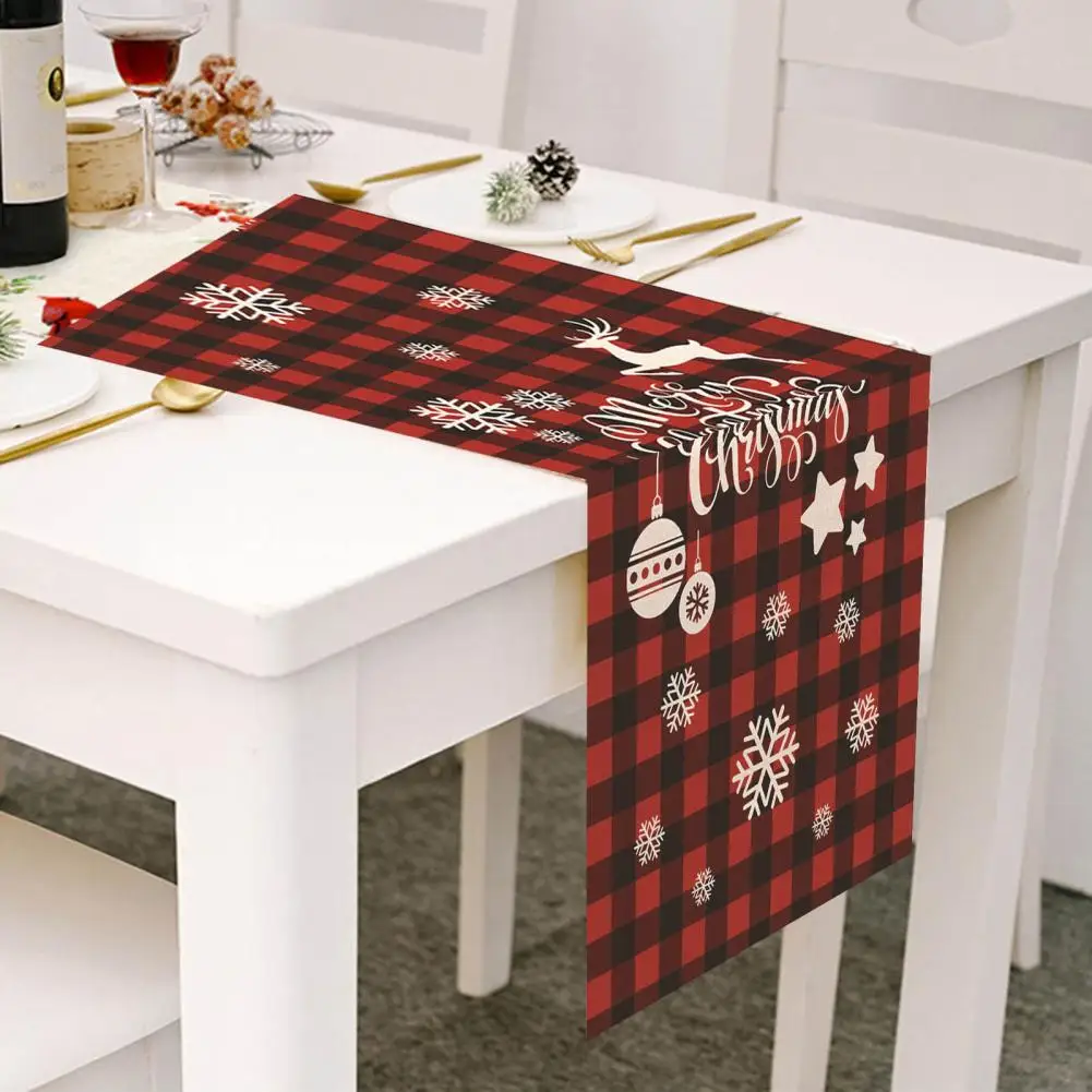 Table Runner Eye-catching Washable Durable Soft Christmas Snowflake Plaid Pattern Table Cloth for Kitchen