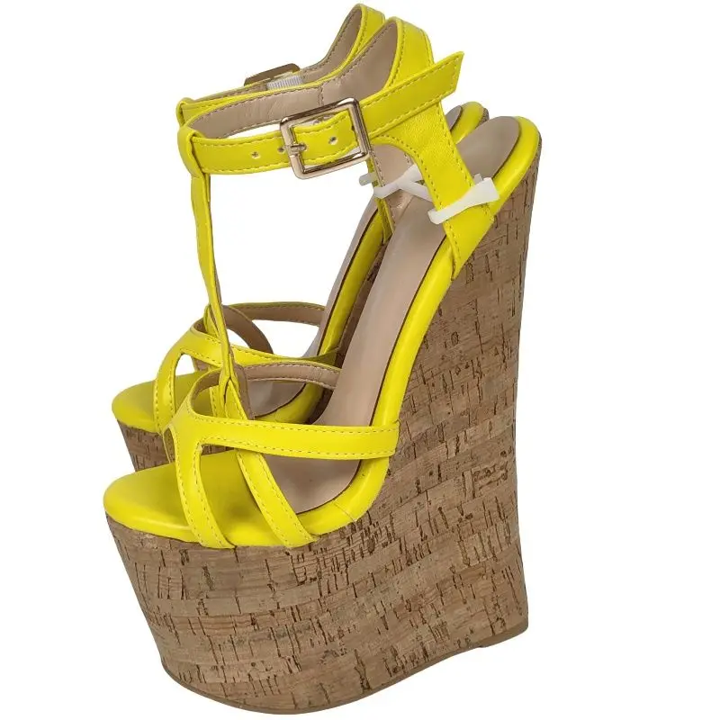 DIZHUANG shoes Sexy women\'s high-heeled sandals. About 20cm heel height. Wedges sandals. Yellow sandals. Summer women\'s shoes.