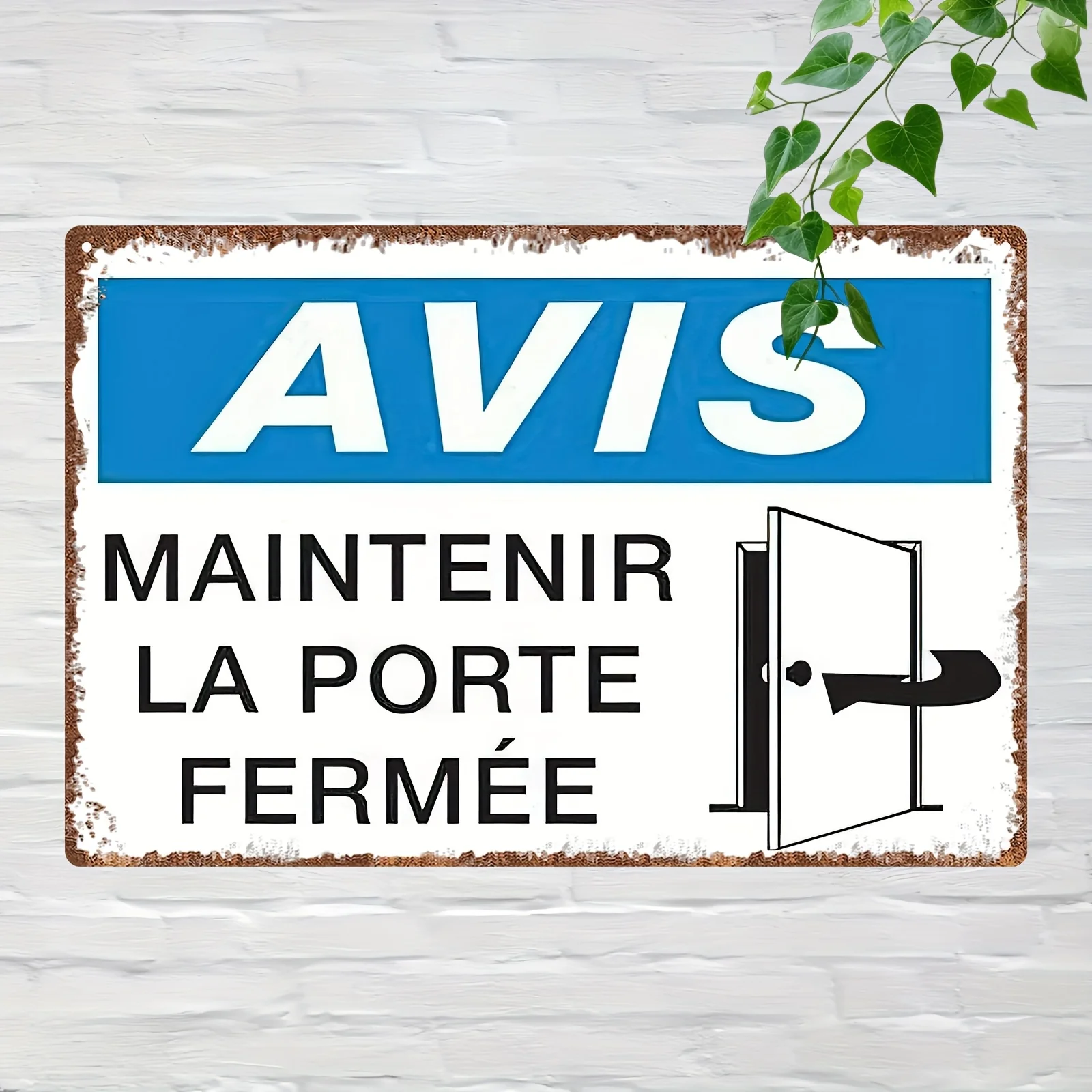 Vintage Metal Wall Sign - Maintenance de la Porte fermée - Rustic Home Decor for Bedroom, Kitchen, Living Room, Club, Outdoor,Of
