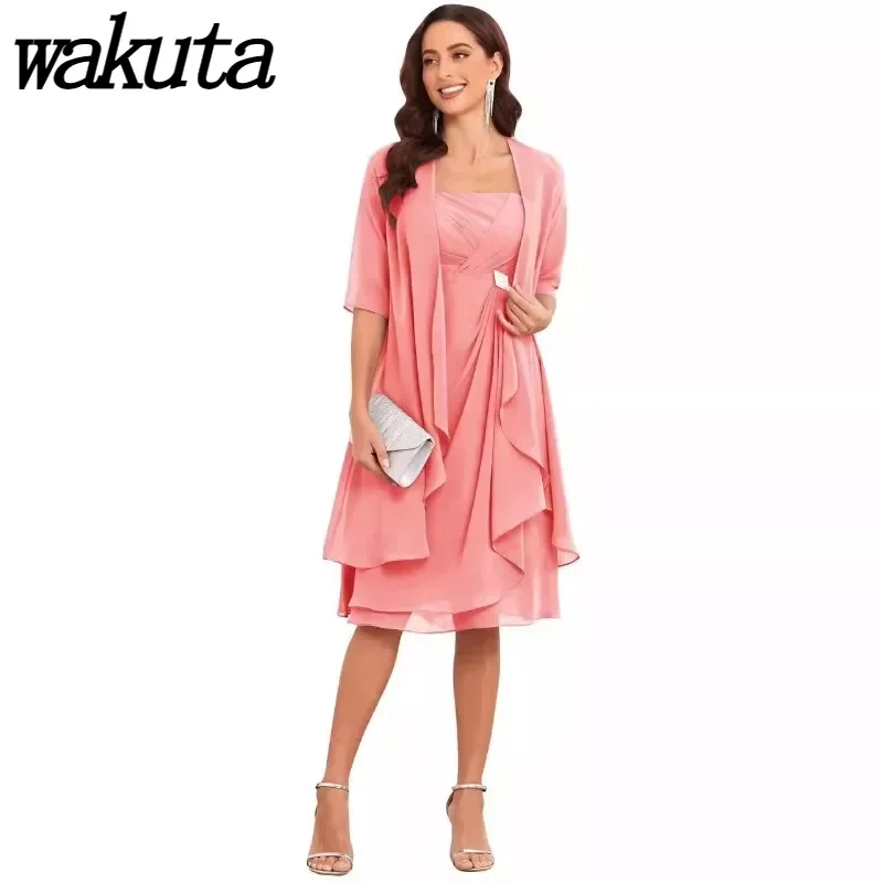 Wakuta-elegante chal De conjunto De gasa para mamá, vestidos De novia De satén, vestidos De noche sólidos, hasta el suelo, batas De novia De boda, 2024