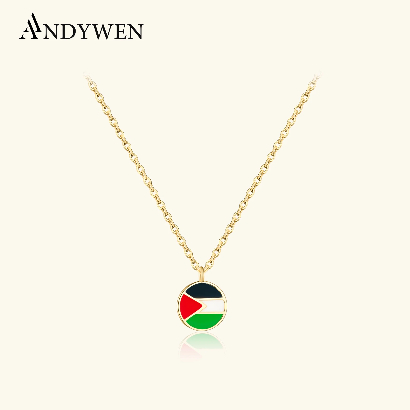 

ANDYWEN 925 Sterling Silver Pendant Circle Enamel Flag Necklace Long Chain 2024 New Trendy Fine Luxury Jewelry for Women