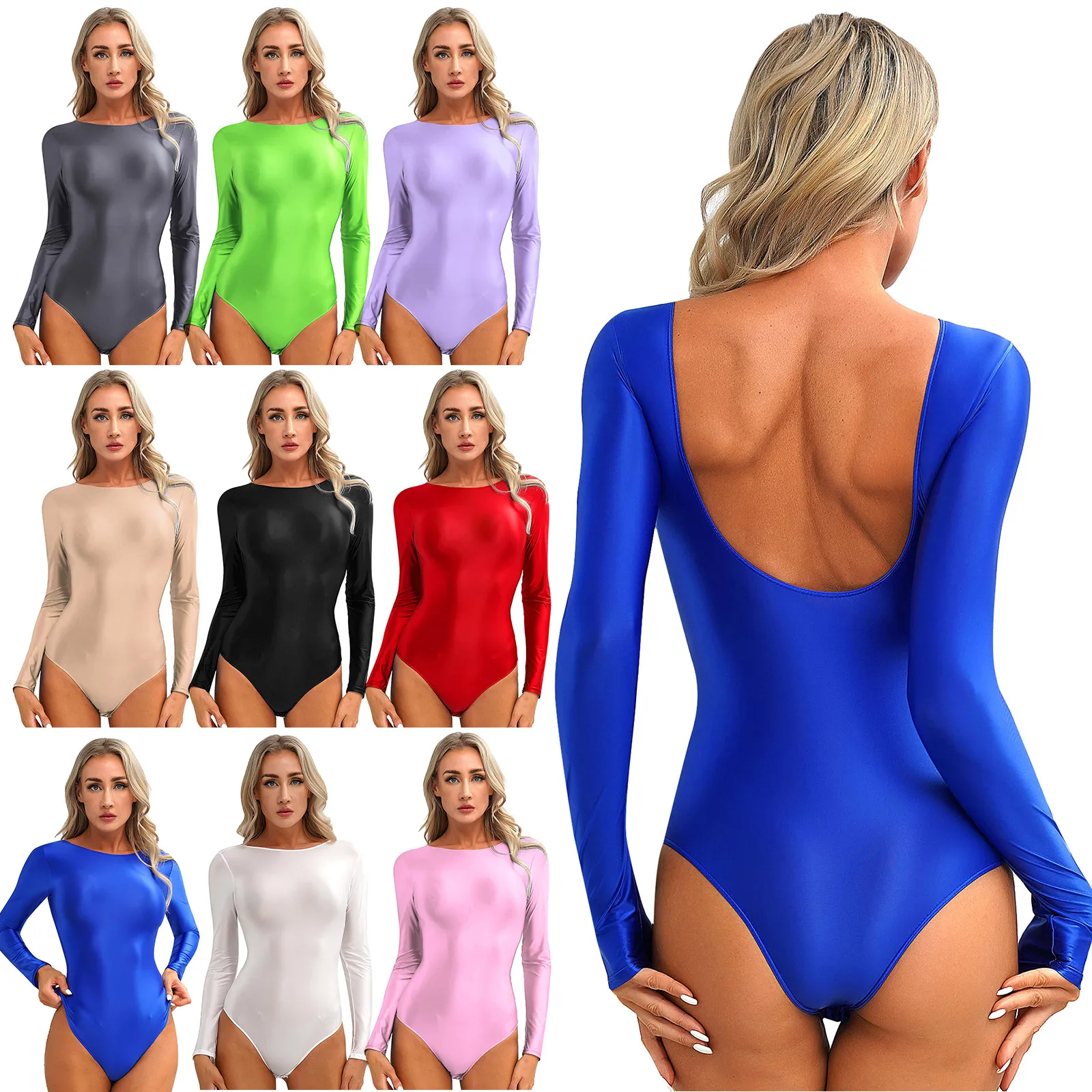 Glossy High Cut Ballet Gymnastics Leotard Sexy High-Cut Bikini Thong Bodysuit Shiny Smooth Tight Bodysuit Leotard Women Lingerie