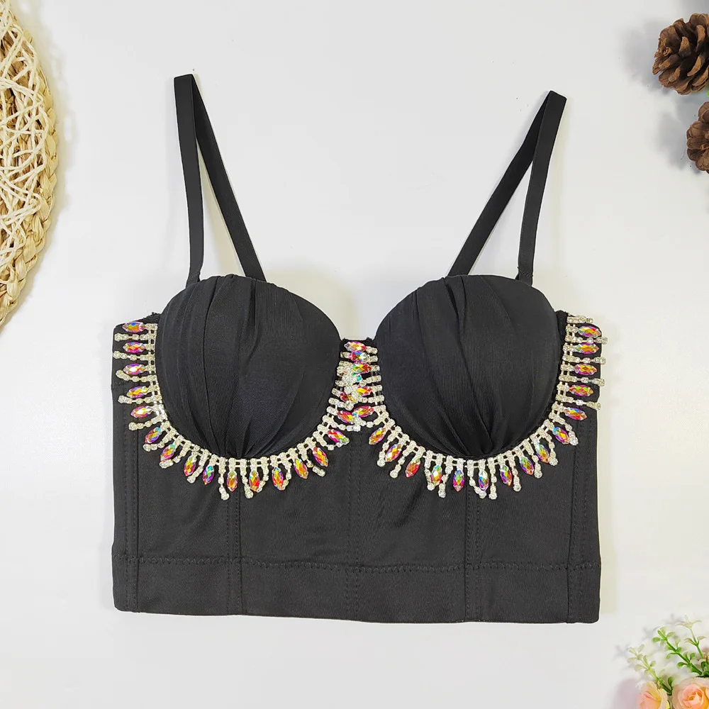 

European and American Colorful Crystals Beaded Tube Top Outer Wear Fashion Nightclub Body Shaping