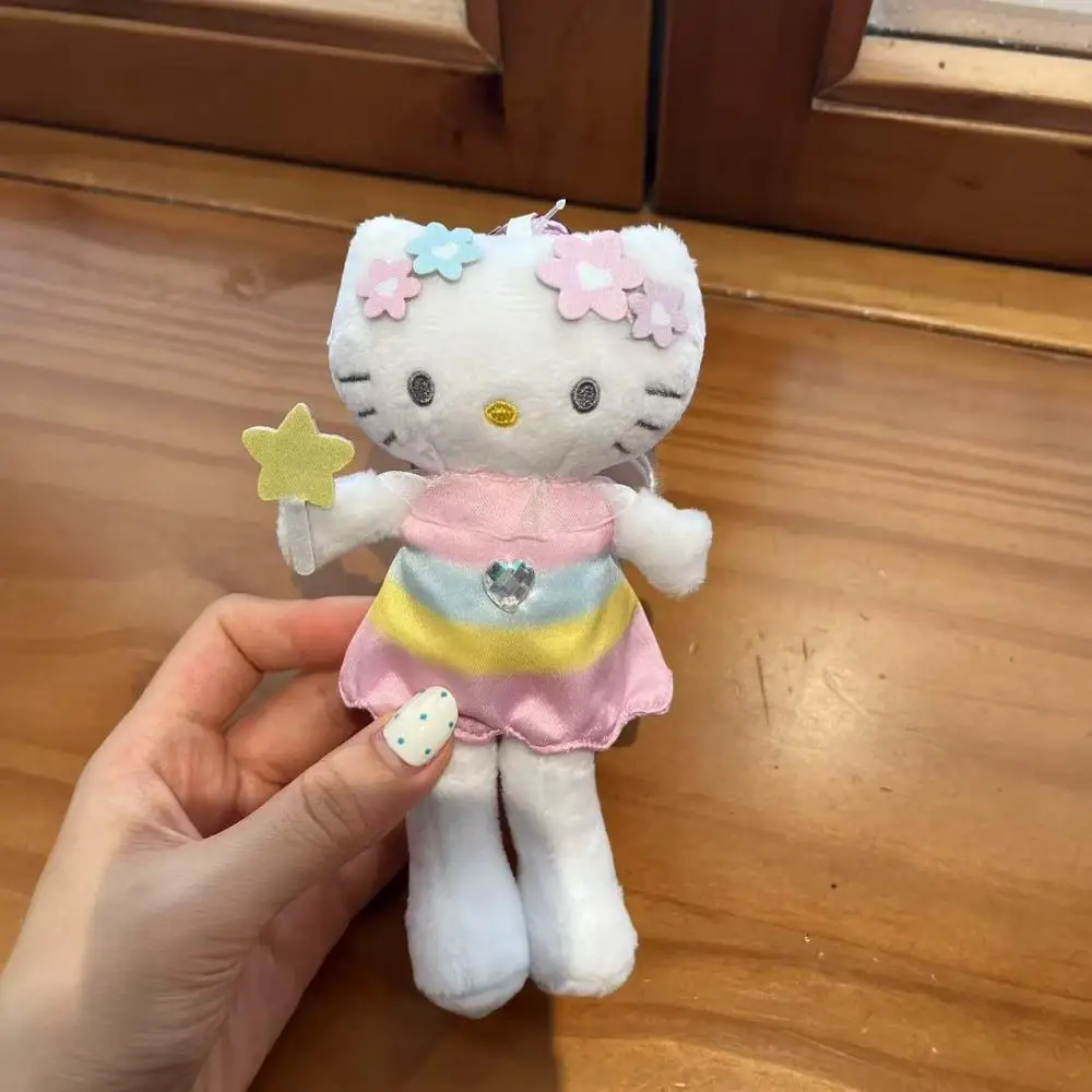 Uroczy Sanrio Hello Kitty z długimi nogami, tęczowe ubranka, pluszowy breloczek, zabawki dla dzieci, pluszaki, zawieszka do torby, prezent urodzinowy