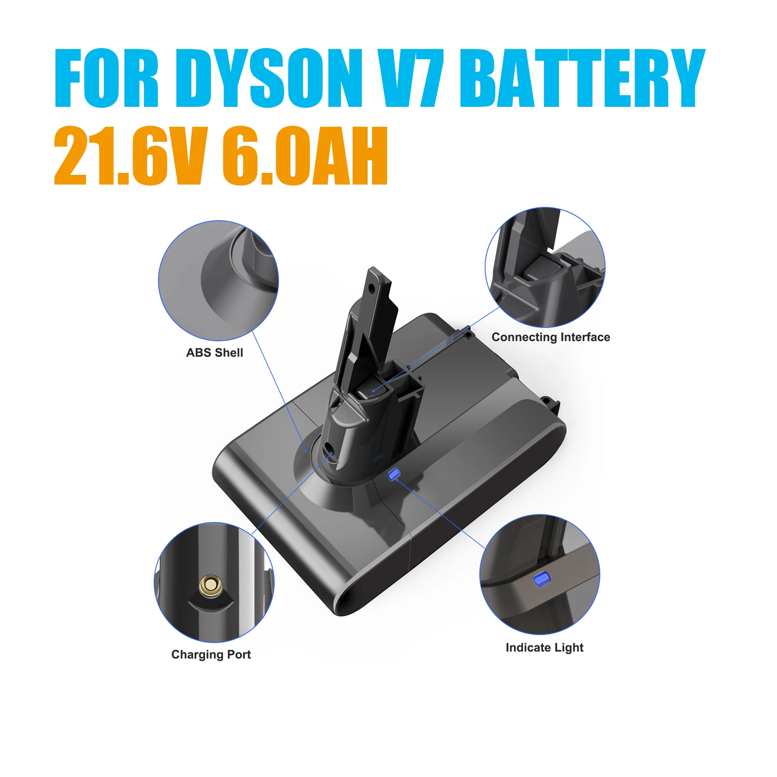 Powtree V7 Handheld Vacuum Cleaner Battery 21.6V 6000mAh Li-ion Replacement Battery for Dyson V7 SV11 V7 Animal V7 Series