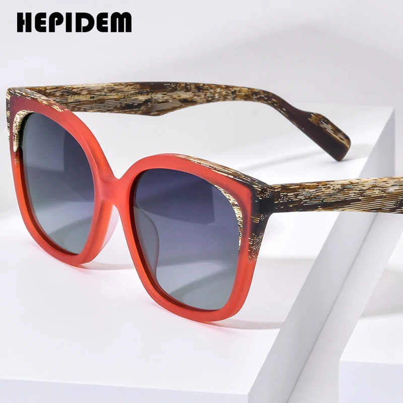 HEPIDEM-gafas de sol polarizadas de acetato mate para hombre y mujer, lentes de sol cuadradas coloridas de diseño Retro a la moda, UV400, H9347T, 2023