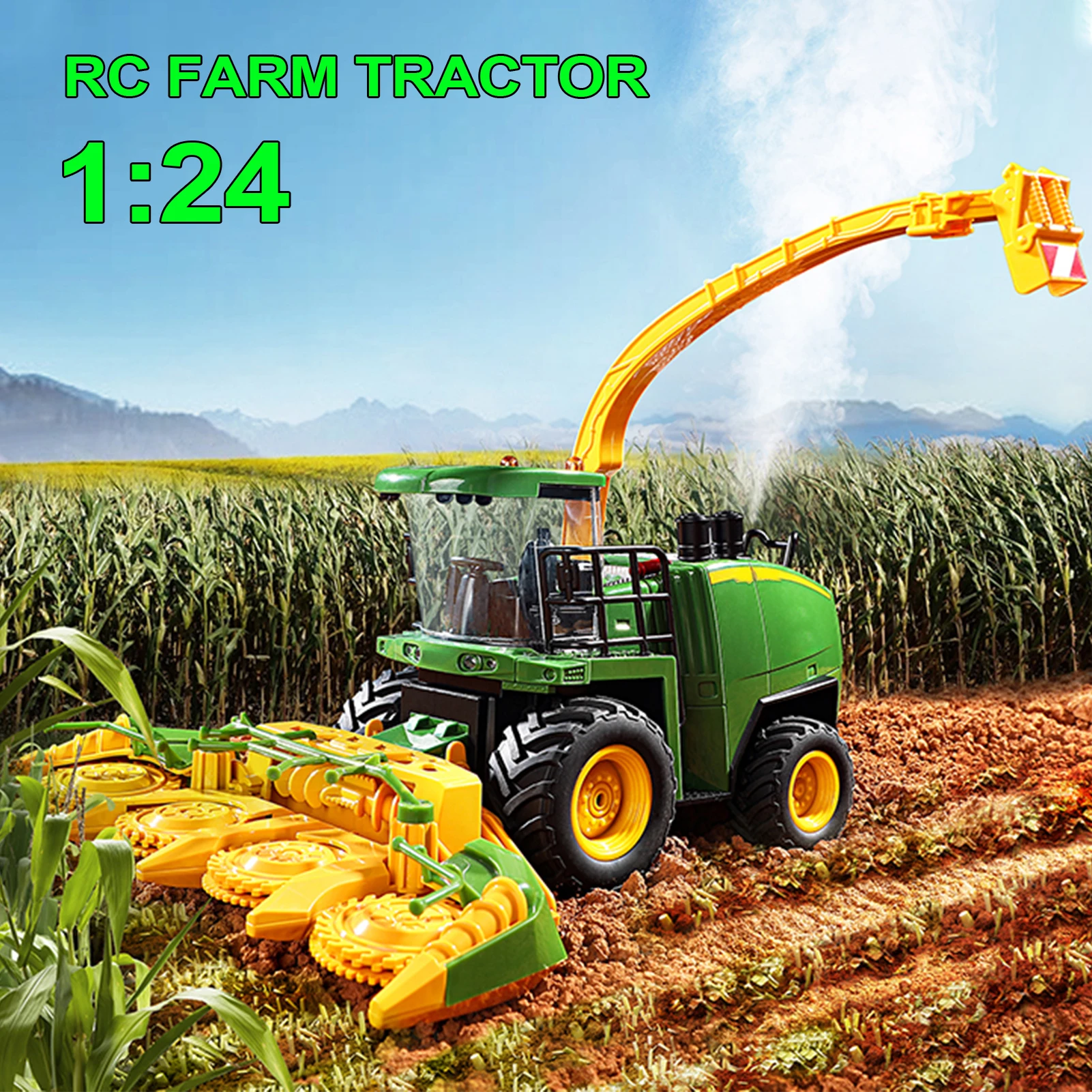 Remote Control Combine Harvester Tractor 2.4Ghz Farm Vehicle Toy with Light Steam Spray for Kids Chiristmas Birthday Gift