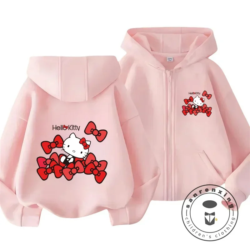 Boys Girls Hello Kitty Hoodies Long Sleeves Cartoon Sweatshirt Baby Children Clothing Autumn Zipper Cardigan Kids Street Wear