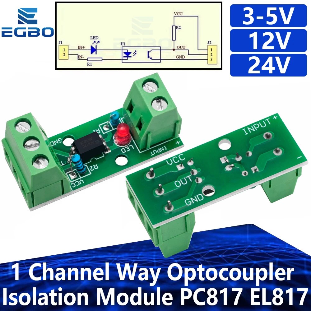 1 Channel Way Optocoupler Isolation Module PC817 EL817 3V-5V 12V 24V Photoelectric Isolator Rail Holder PLC Drive Motor Board