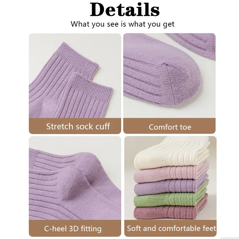 5 Pairs/Lot Children\'S Socks Set Solid Color Double Needle Cotton Kids Mid-Tube Socks Candy Color Boys And Girls Student Socks