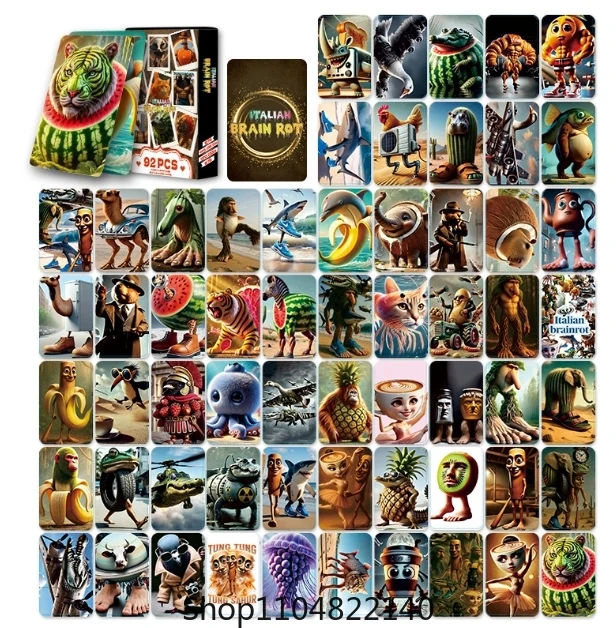 92 pièces cartes de cerveau italien avec autocollants Tung Tung Tung Sahur Tralalero Tralala cartes à collectionner jouets classiques cadeaux d'anniversaire