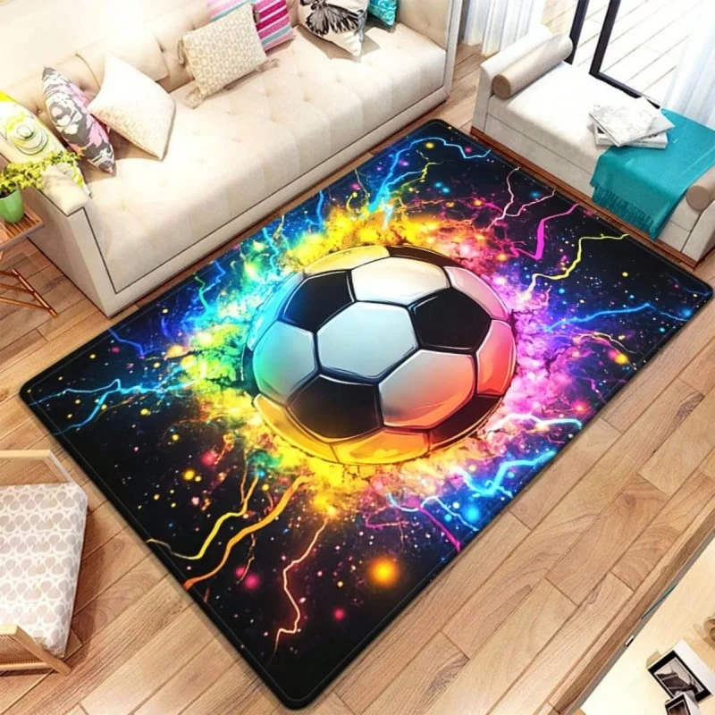 Galaxy Lightning Soccer Area Rug Colorful Nebula Football Non Slip Teen Boys Bedroom Carpet