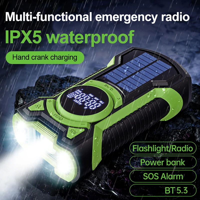 MultiPowered All-Band Radio Solar AM/FM/NOAA Weather Radio 10000mAh Hand Crank Emergency Radio Phone Charger for Outdoor Camping