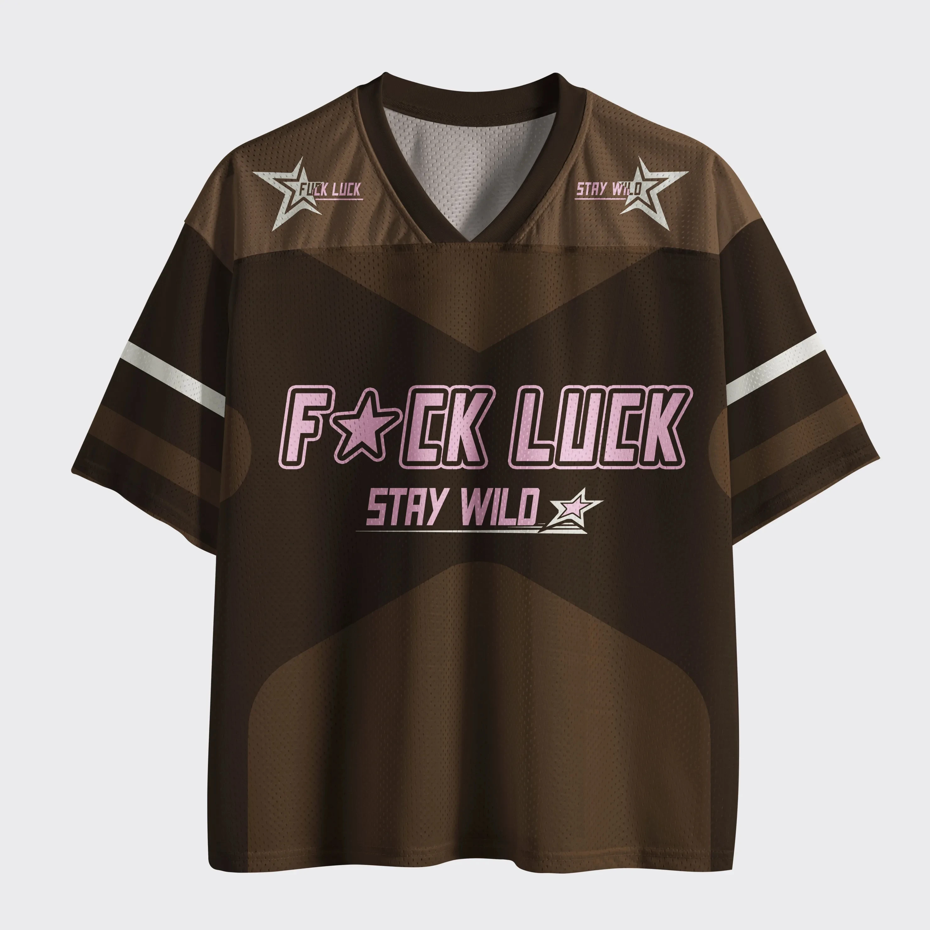Top Rated Hype Beast Urban Jersey Trending V‑Neck Mesh Star Letter Graphic Print Short Sleeve Street Culture Tee