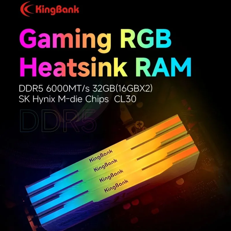 メモリー KingBank ddr5 6000Mhz cl30 32gb Kit de Memória KINGBANK 32GB (16GBx2) DDR5 6000MHz RGB Branco