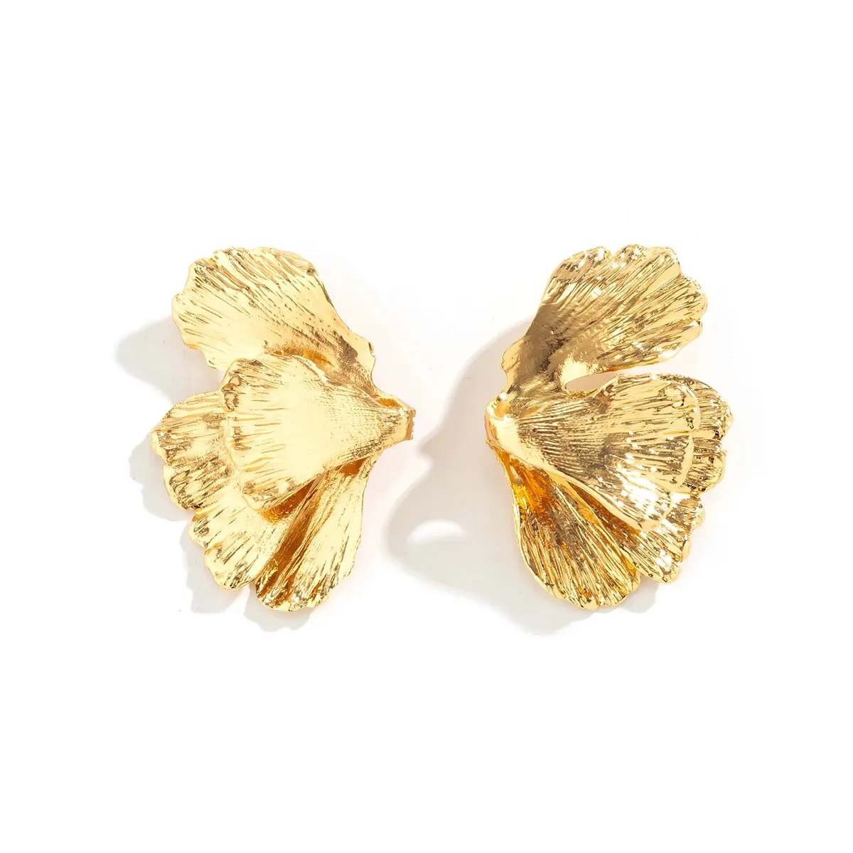 Goth Geometric Metal Petal Flower Stud Earrings for Women Fashion Statement Trendy Gold Color Piercing Earrings Y2K Accessories image 6