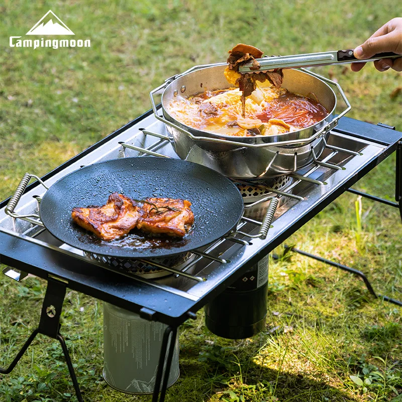 

CAMPINGMOON CK-50PG Double Head Stainless Steel Korean Style Furnace Plate Frame Windproof Camping Stove IGT Dual Unit Sinkable