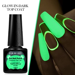 Four Lily 7ml Luminous Top Coat Gel Nail Polish Glow-In-Dark Glitter Semi Permanent UV Nail Art Gel Vernis For Manicure Design