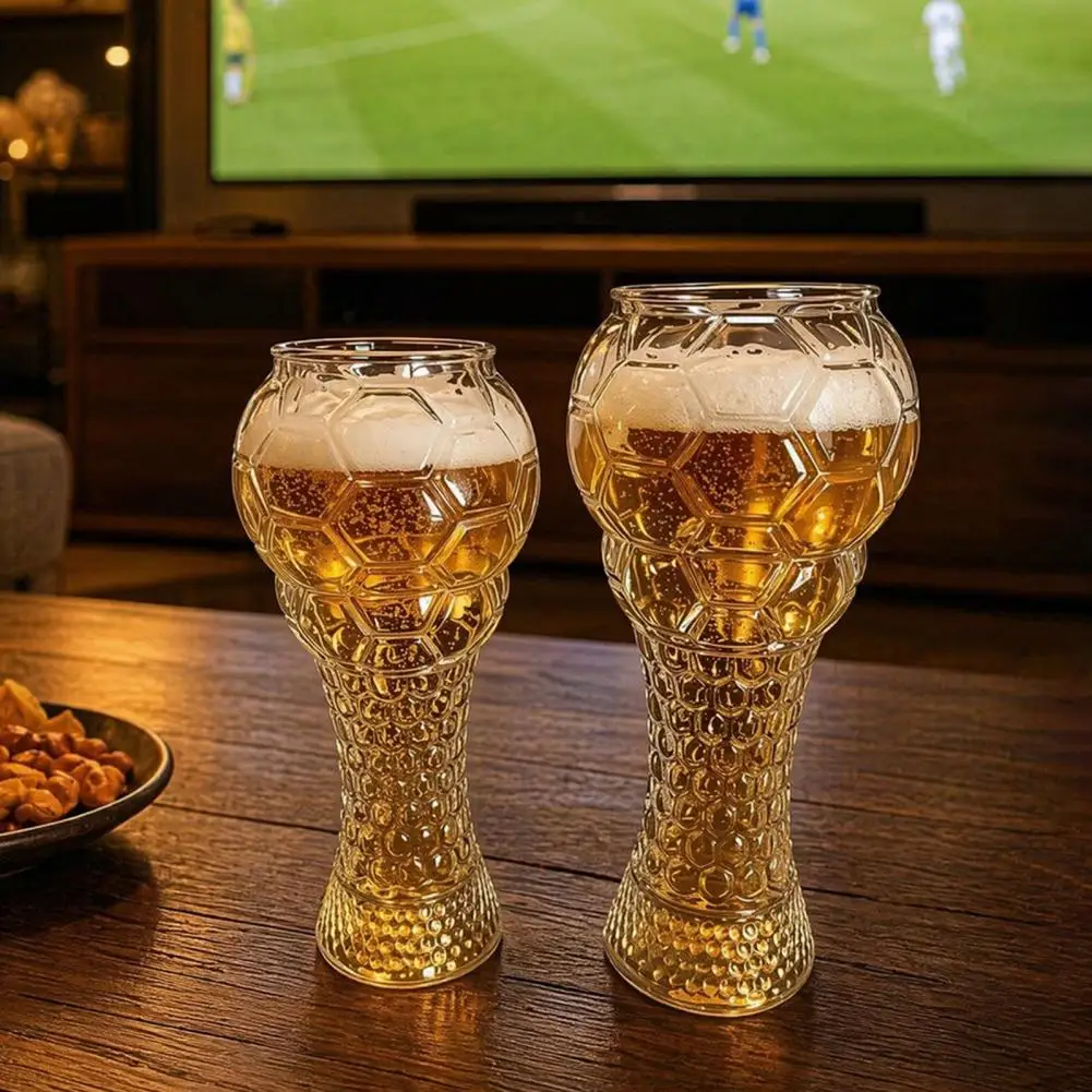 Soccer Trophy Glass, 400/600ml Capacity Beer Mug, Heavy Duty Football Shaped Pint Cup for Home Bar, Gift for Sports Fans