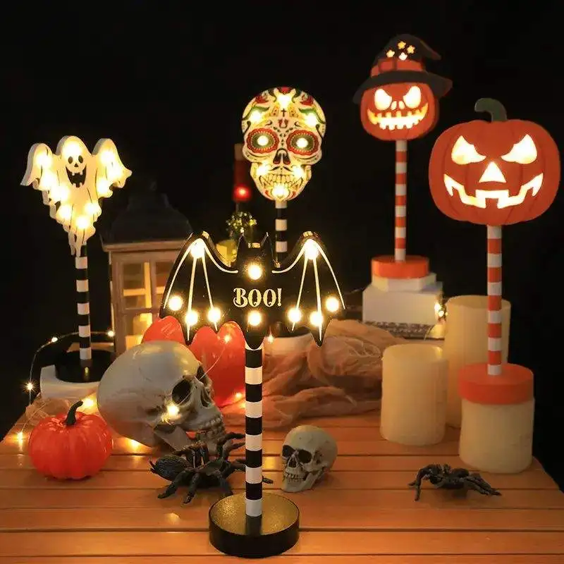 

Halloween Cartoon Night Light Festival Theme LED Atmosphere Light Decor Warm White Light Wooden for Party Haunted House Decor