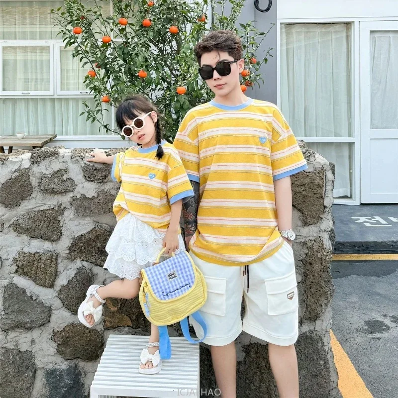 Summer Family T Shirts Parent-child Clothes Mother Father and Daughter Son Boy Girl Matching  BodysuitTee Shirt Tops Baby Cotton