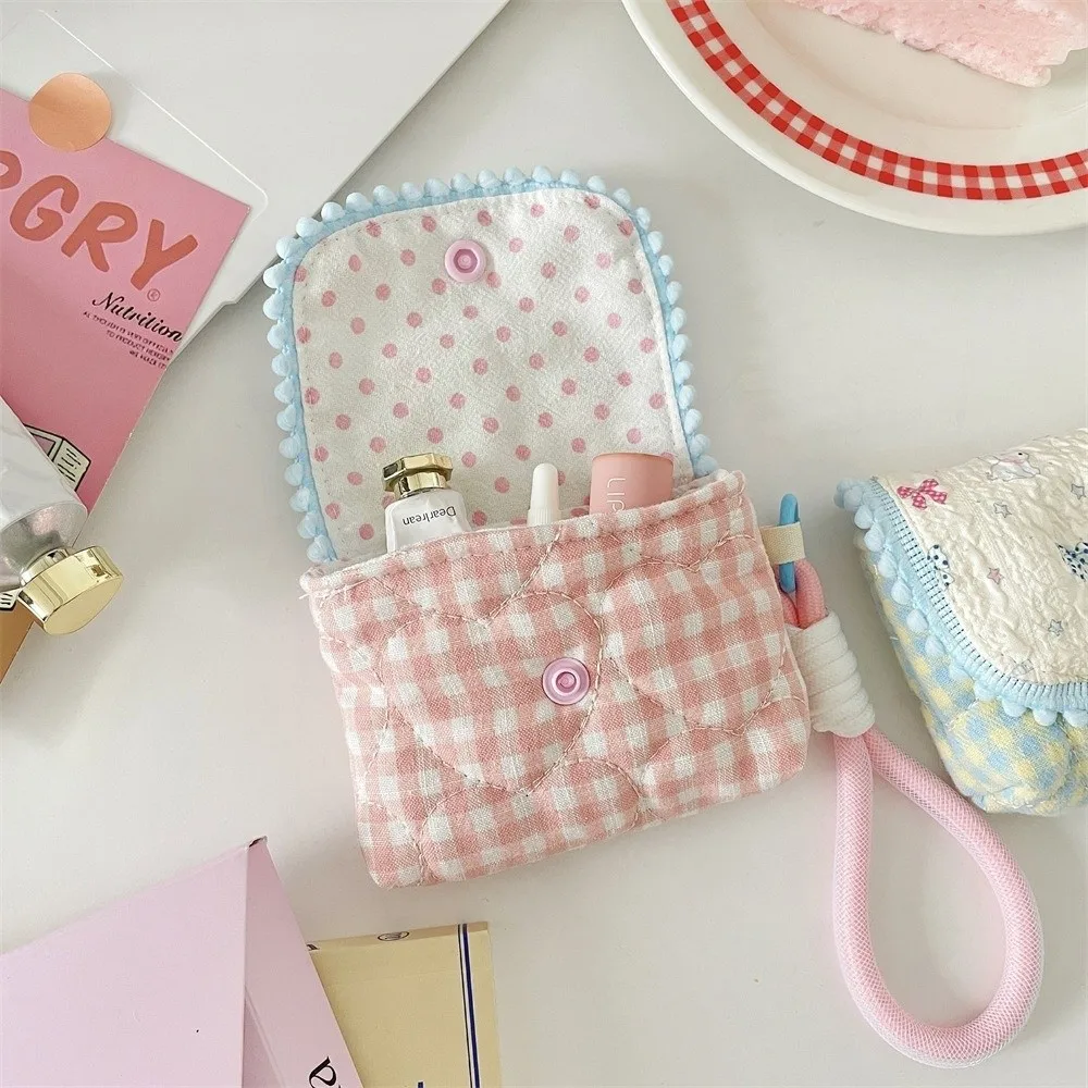 Polyester Cartoon Printed Coin Purse Portable Zipper CCD Camera Storage Pouch Lightweight Plaid Pattern Card Holder Cosmetics