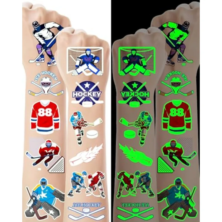 

164 Pieces Luminous Ice Hockey Temporary Tattoos, Glow in The Dark Ice Hockey Themed Tattoos Stickers Party Favors for Hockey P