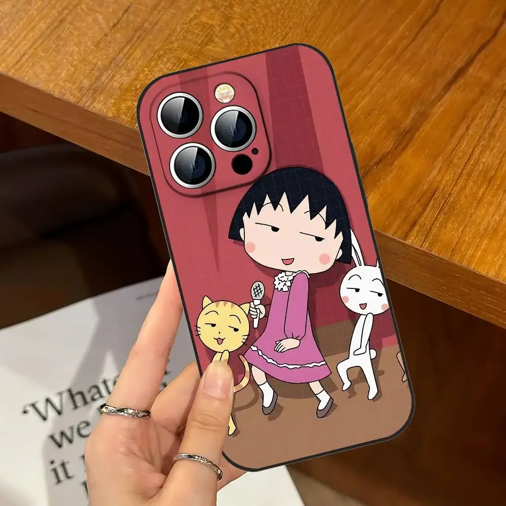 Funda Protectora Delgada Negra con Diseño de C-Chibi Maruko-chan para iPhone 17 16 15 14 13 12 11 X XR XS Max Pro Max Plus Mini
