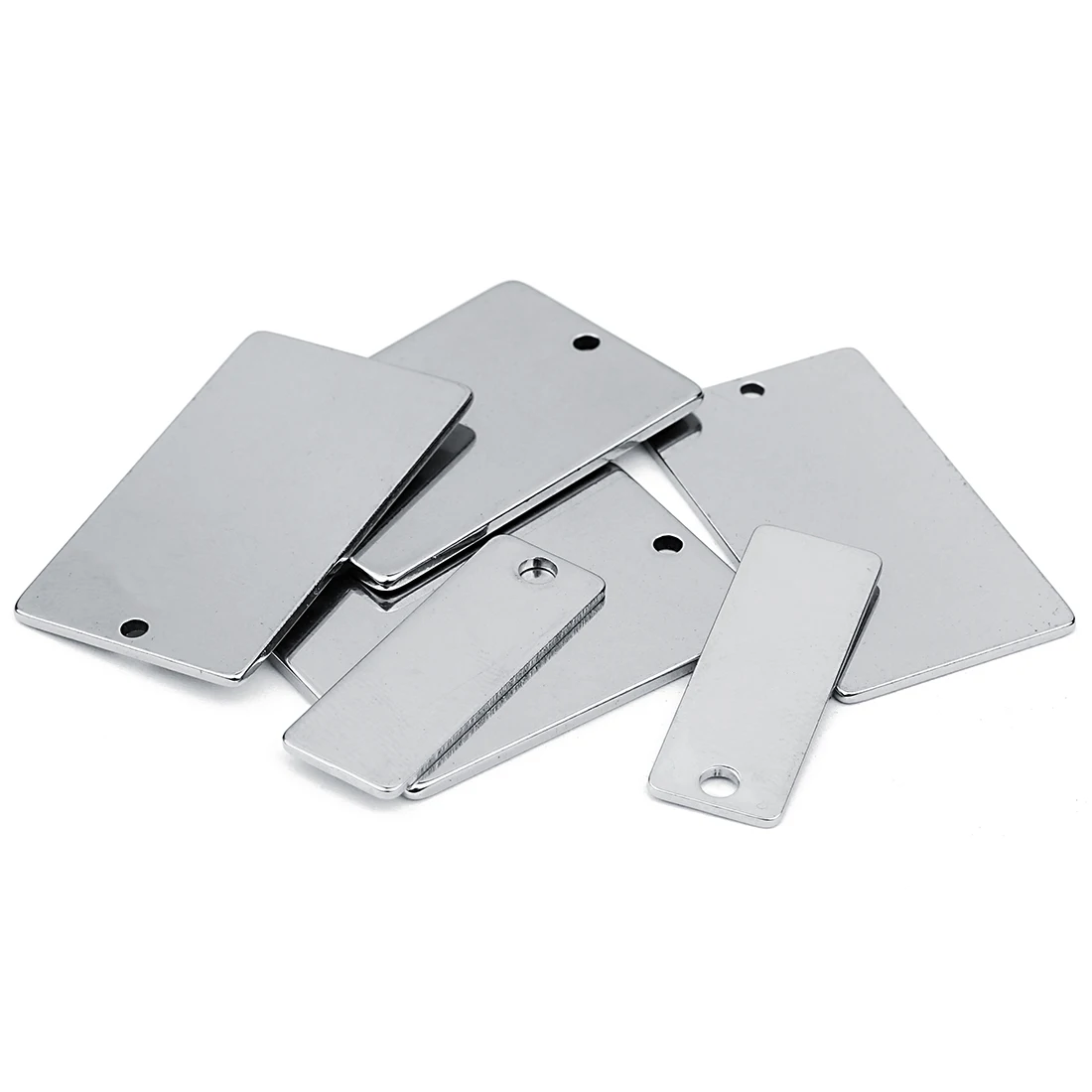 SAUVOO 10pcs Stainless Steel Rectangle Blank Charms Engrave Design Logo Tags For Necklace Keychain Bags Jewelry Findings