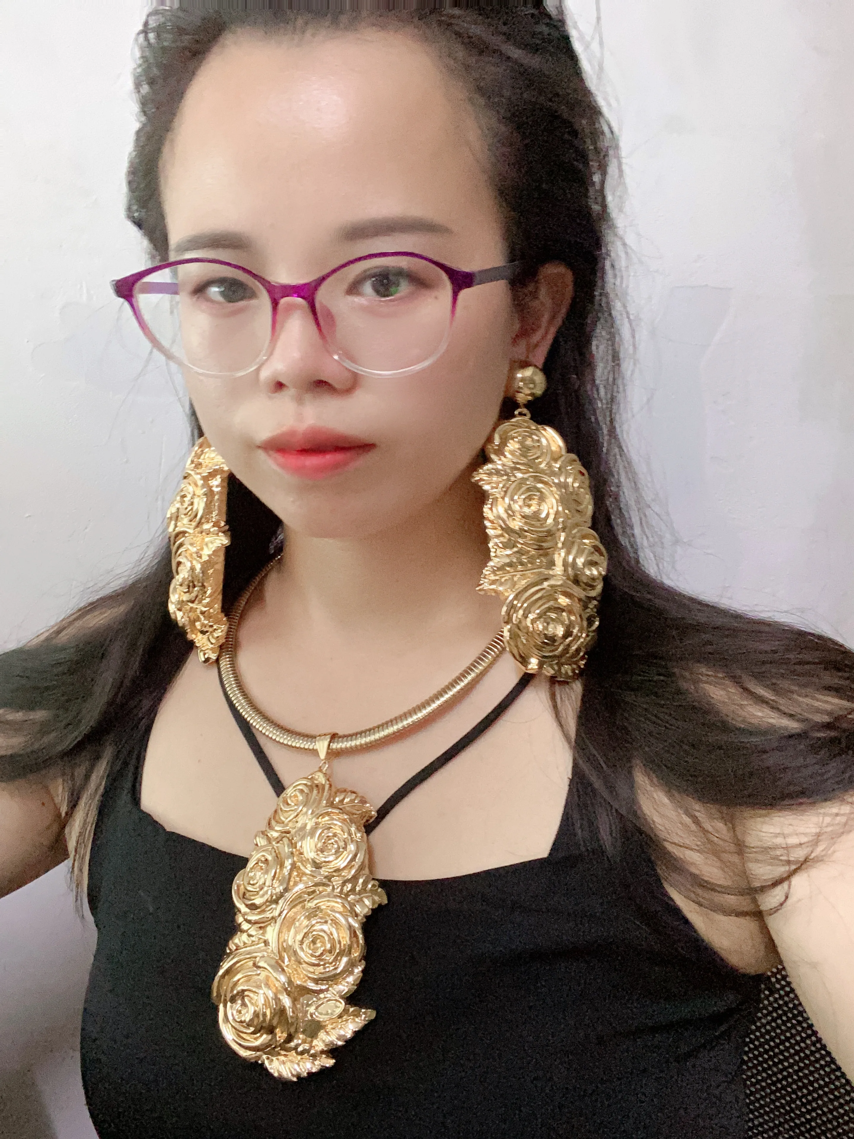 New Fashion Jewelry Set Gold Color Big Exaggerated Torque Choker Earrings Set Jewelry African Punk High Quality Gifts Hot Sale