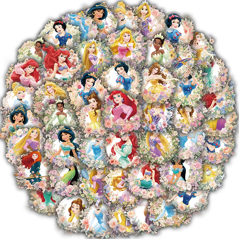 50 Uds. De pegatinas transparentes de princesa de Disney, regalo para el salón, monopatín, papelería, portátil, equipaje, monopatín, arte, dormitorio comunitario