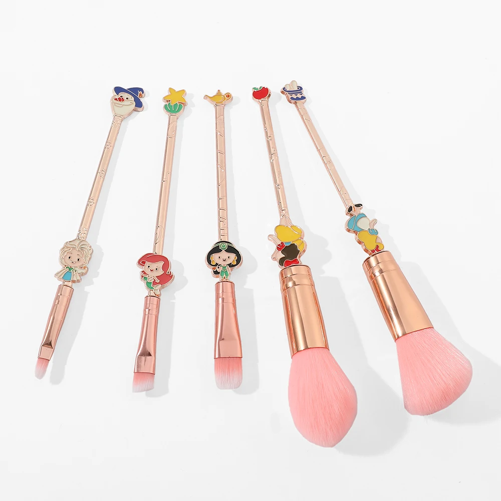 5pcs/set Anime Snow White The Little Mermaid Elsa Cinderella Jasmine Makeup Brush Cosplay Accessories Female Makeup Tool