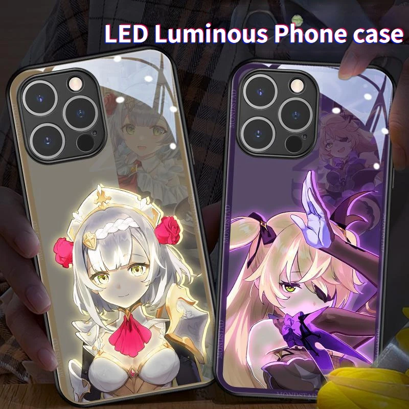 

Game Role Sound Control Led Flash Phone Cases For iPhone 15 14 13 12 11 Pro Max X XR XS 7 8 plus mini SE20 Luminous Glass Cover