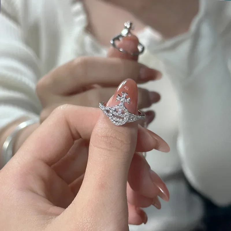 

MDL Муассанит стиль. Вивианское кольцо с микронабором и бриллиантом Сатурн, женское роскошное кольцо с открытым концом 18 карат, простое и универсальное кольцо на указательный палец