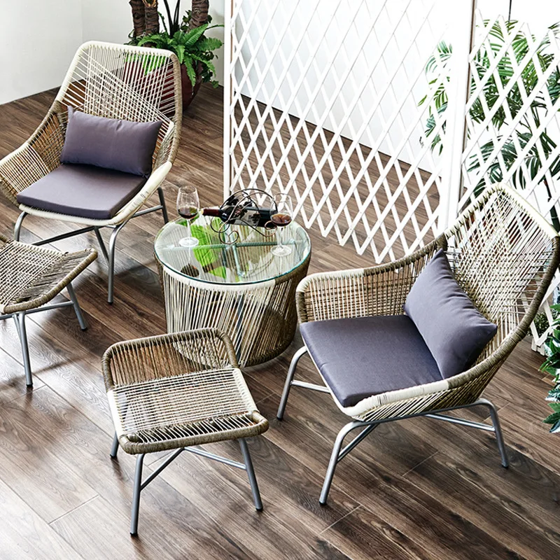 Balcony three-piece outdoor courtyard villa terrace table and chairs coffee table combination single leisure sofa chair rattan c
