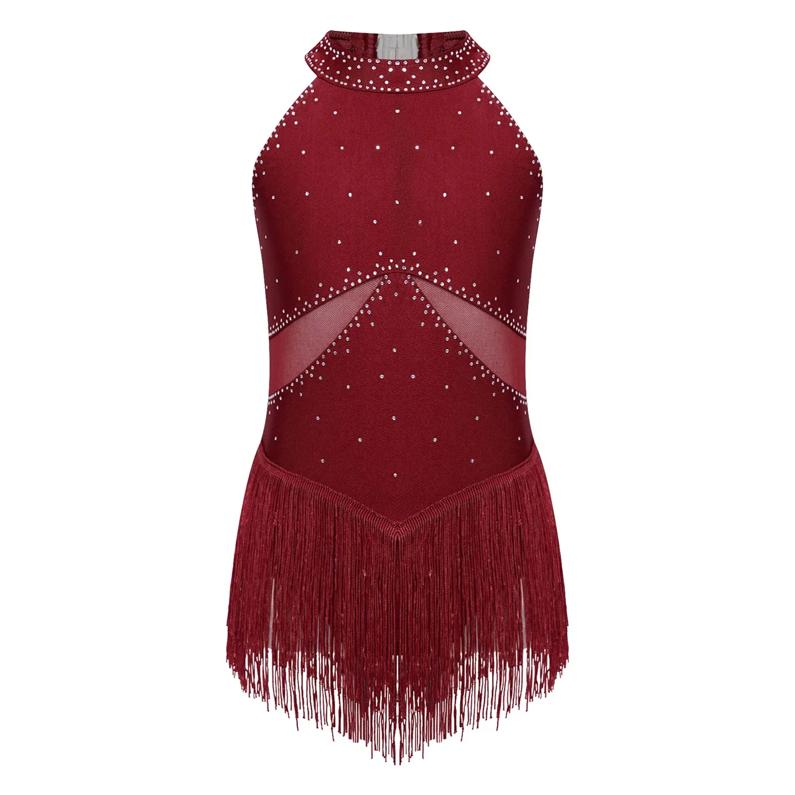 Kids Girls Rhythmic Gymnastics Artistic Skating Leotards Dress Tassel Glittery Rhinestones Ballet Jersey Lyrical Dance Costumes