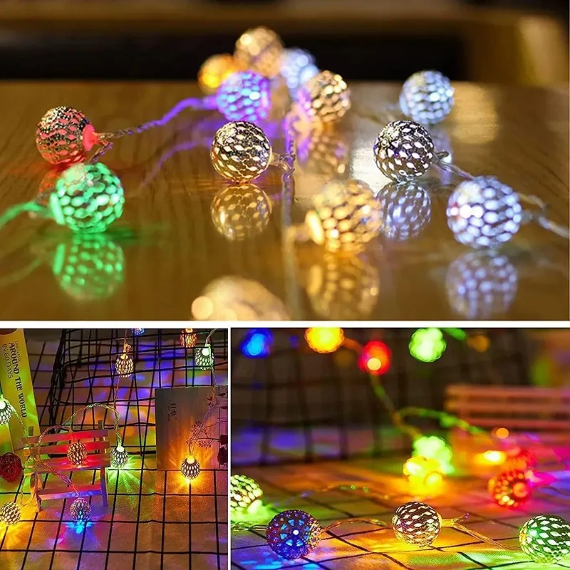 1pc LED Moroccan Fairy Lights Battery Operated Gold Globe String Lights For Home Outdoor Wedding Party Festival Decoration image 6