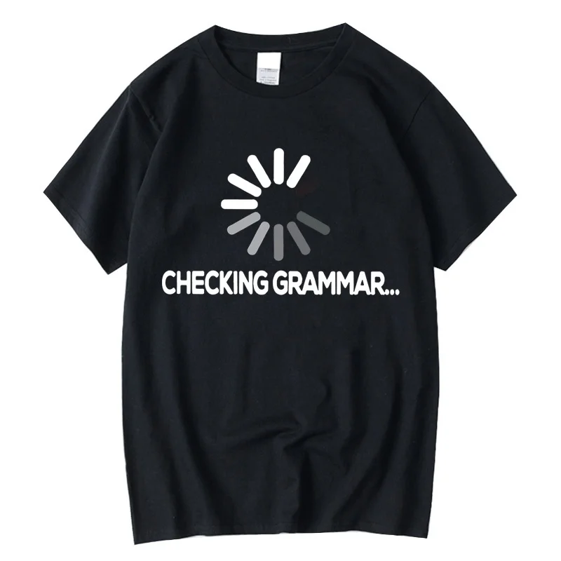 XINYI Men's 100% Cotton Funny Grammar Check Print T-shirt Comfortable Soft Fabric Customizable Design Hand-Painted Option