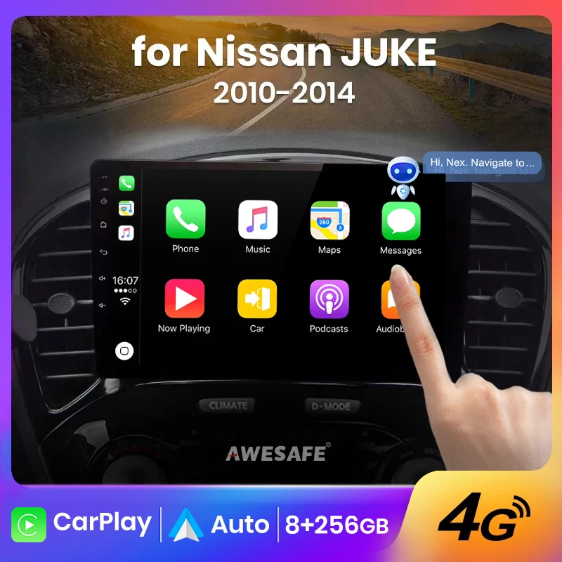 AWESAFE Wireless CarPlay Android Auto Radio for Nissan Juke 2010 2011 2012 2013 2014 Car Multimedia Player GPS 2din autoradio