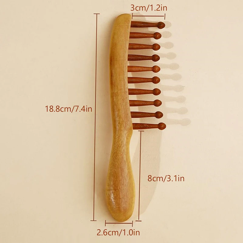 Natürlicher Garapa-Holzkamm, Meridian-Massage, antistatisch, kein Verheddern, breitzahniger Kamm für Frauen und Mädchen, glattes, lockiges Haar – Detail 8