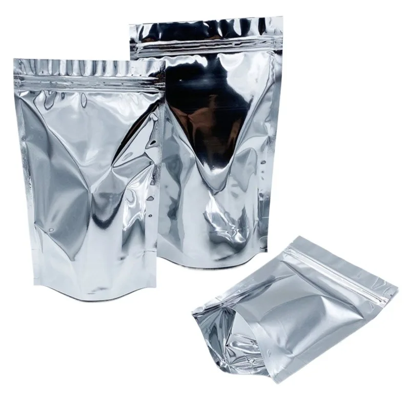 

100 шт., глянцевая серебряная алюминиевая фольга, сумка с застежкой-молнией, сделай сам, закуска, сахар, капель, кофе, конфеты, финики, чайные бусины, подарки, пакеты для хранения