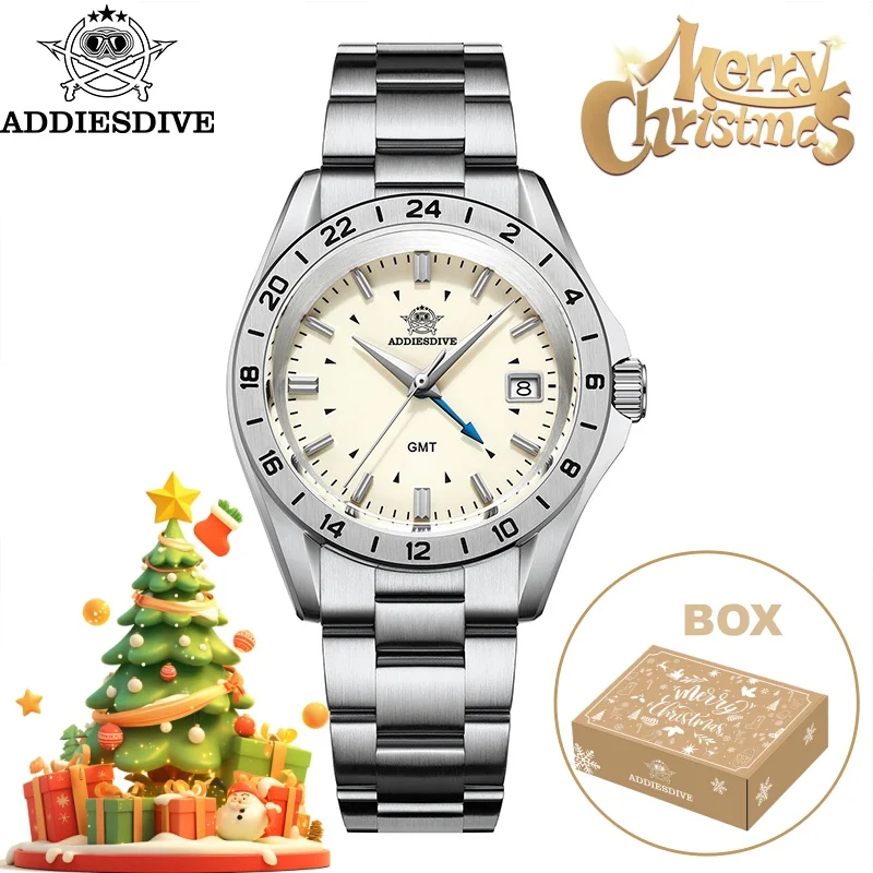 

ADDIESDIVE Men Watches Christmas Gift BGW9 Super Sapphire Glass GMT Watch 20Bar Waterproof 316L Stainless Steel Quartz Watch