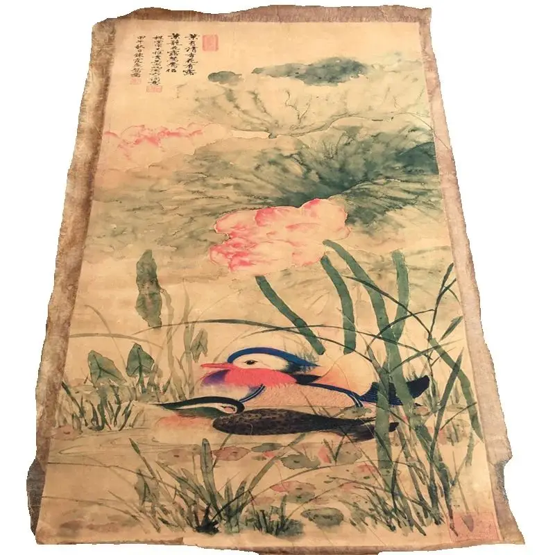 

Chinese Old Scroll The works Painter Wu Hufan's Lotus and Mandarin Duck picture , Rice Paper Painting Slice,Decorative Picture