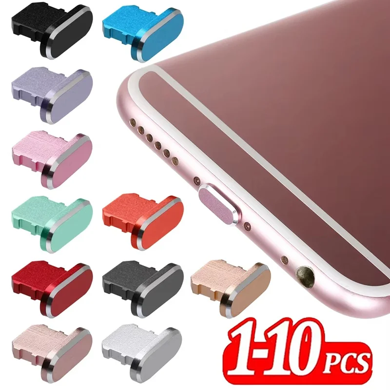4-10PCS Metal Aluminum Alloy Anti Dust Plug For iPhone 14 13 12 Mini Pro Max Plus iPad AirPods Apple Series Lightning Port Cover