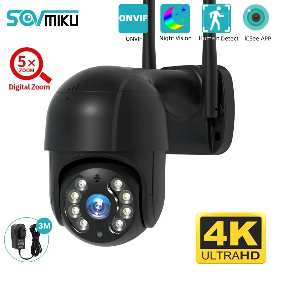 SOVMIKU 8MP 4K WiFi Surveillance Camera Smart PTZ 5X Digital Zoom Night Vision Human Detection IP Camera Security Protection