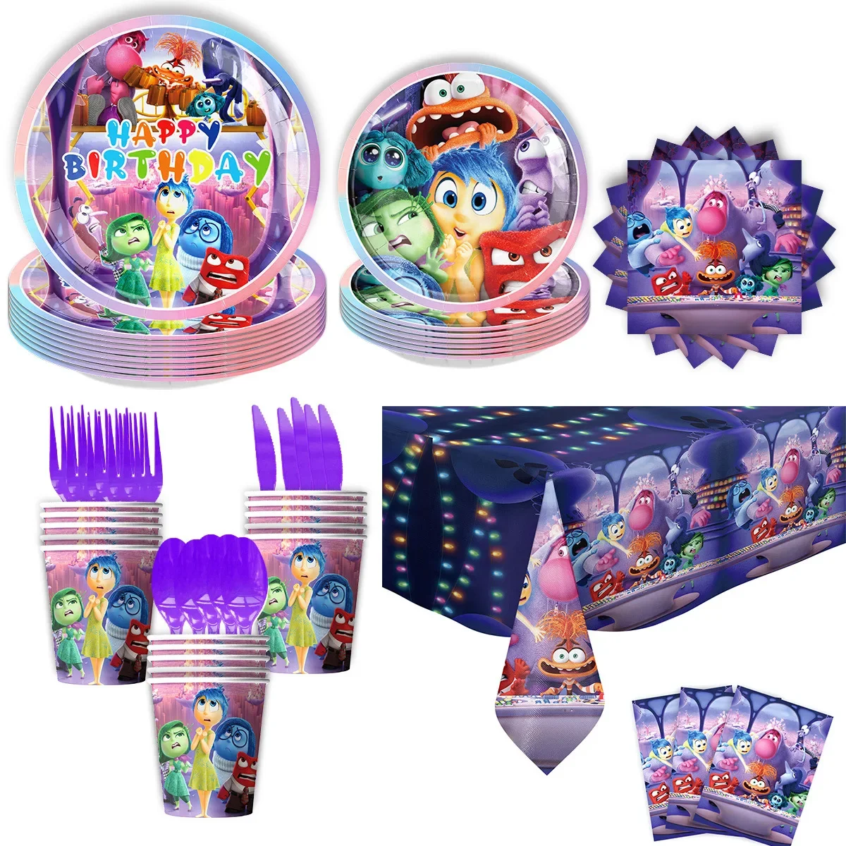 Inside Out 2 Happy Birthday Party Decoration Cartoon Theme Tableware Kit Balloons Joy Sadness Supplies Kids Boy Girl Gift Toys